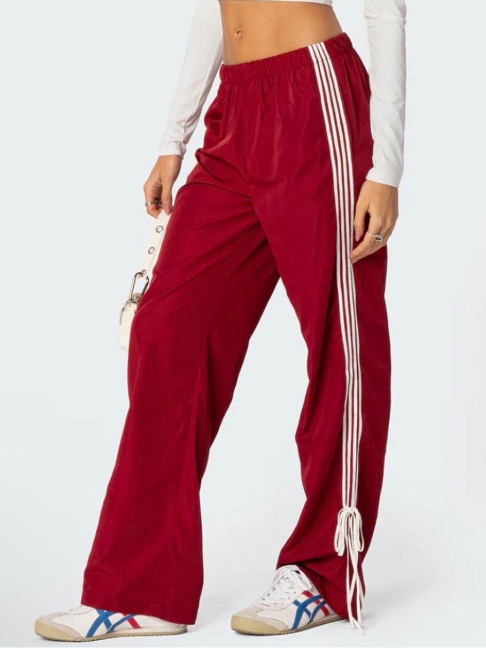 Edikted Red Track Pants with Side Stripe & Bow XL